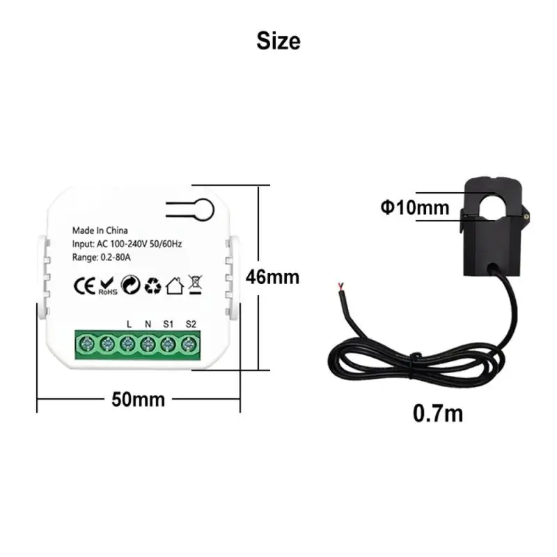 

Meter Energy Power Monitor 80A Clamp Current Sensor Din Rail Tuya Smart App Electricity Statistics 110V 240V 50/60Hz