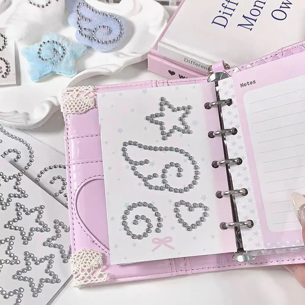 5pcs 3D Wings Shaped Pearls Crystal Stickers Sparkly Rhinestone Stationery Stickers Self Adhesive Sticker Scrapbooking Supplies