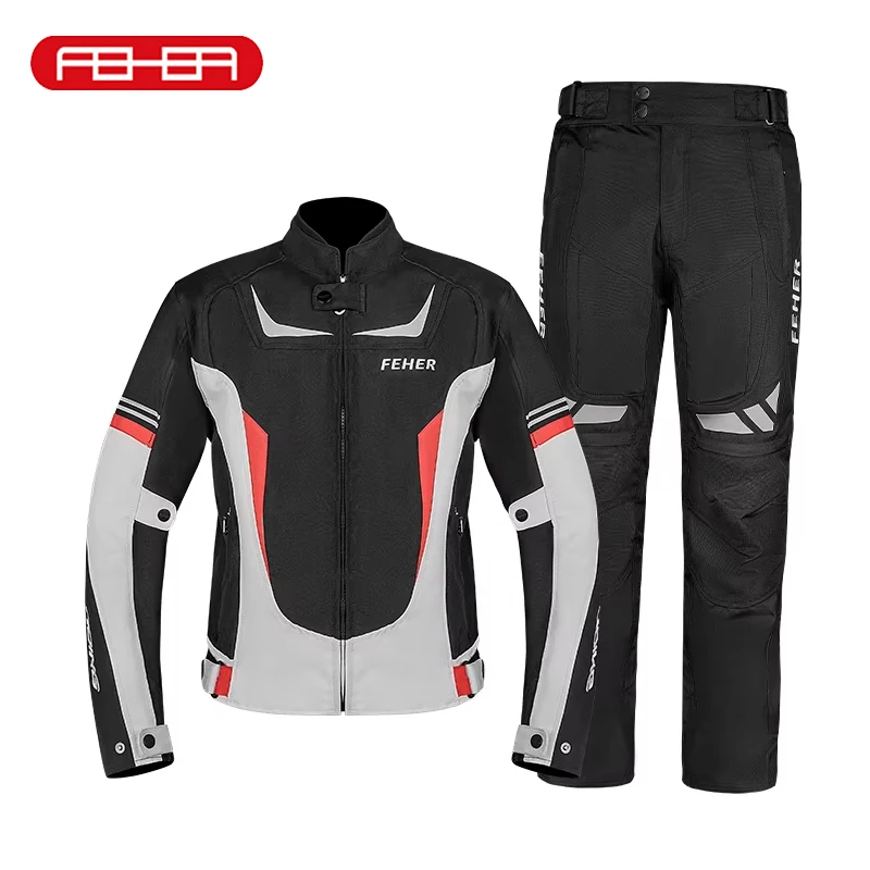 

FEHER Motorcycle Jackets Man Spring and Summer Jacket Anti-fall Breathable Night Reflection Design Motorcycle Riding Jacket Set