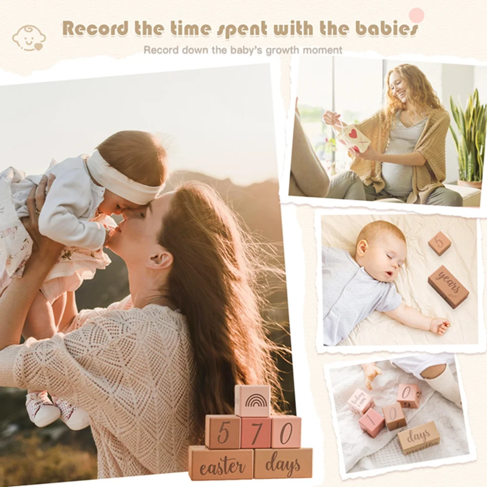 7Pcs Newborn Wooden Milestone Blocks Baby Colorful Square Birth Monthly Milestones Blocks For Newborn Photography Accessories