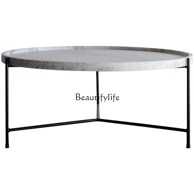 

ld14Minimalist Natural Marble Coffee Table Round Modern Simple Tea Table Sofa Side Table