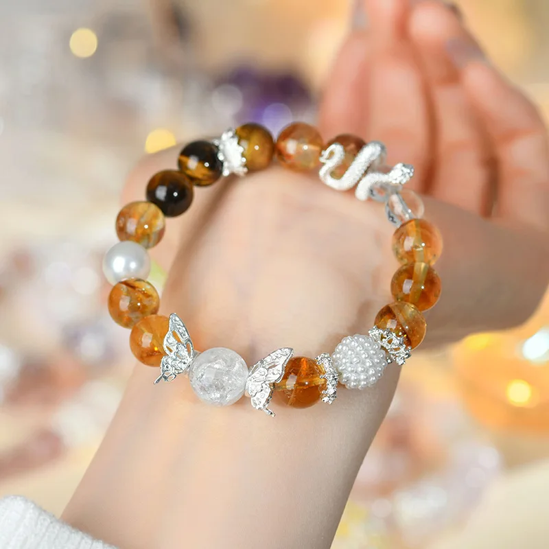 

Natural Yellow Tower Tiger Eye Zodiac Snake Hair Color Women'S New Bracelet