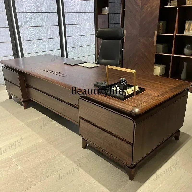 F4567 Strong Wooden Executive Office Desk Wooden Brown Large Luxury Office Desks Standing Drawers Escrivaninha Work