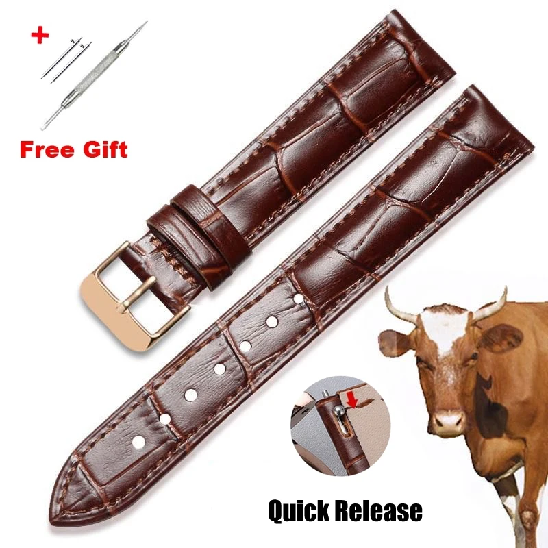 Top Grain Genuine Leather Watch Band, Quick Release 18mm/20mm/22mm Watch Straps, Fits Samsung Galaxy Watch, Garmin Free shipping