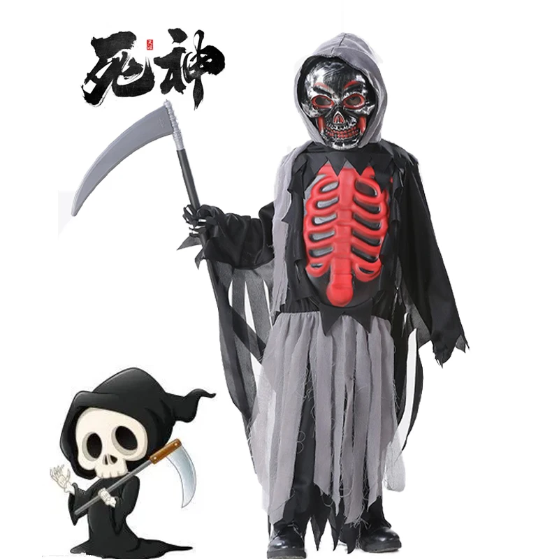 Nuevo Disfraz Infantil de Grim Reaper para Halloween, Disfraz de Satán, Diablo, Demonio, Fantasma para Fiesta de Disfraces, Evento de Mascarada, Actuación en Escenario
