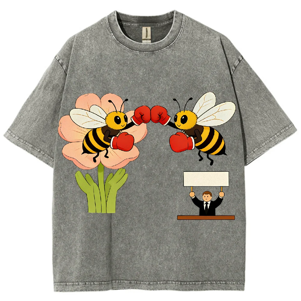 

Washed Bee Match Design Loose Short Sleeve T Shirt 100% Cotton Unisex Fashion Graphic Tee for Men Women Casual Wear Aesthetic