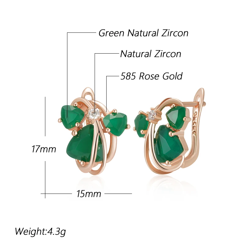 Kinel Unusual Full Sparkling Green Natural Zircon Drop Earrings  for Women Luxury 585 Rose Gold High Quality Daily Fine Jewelry