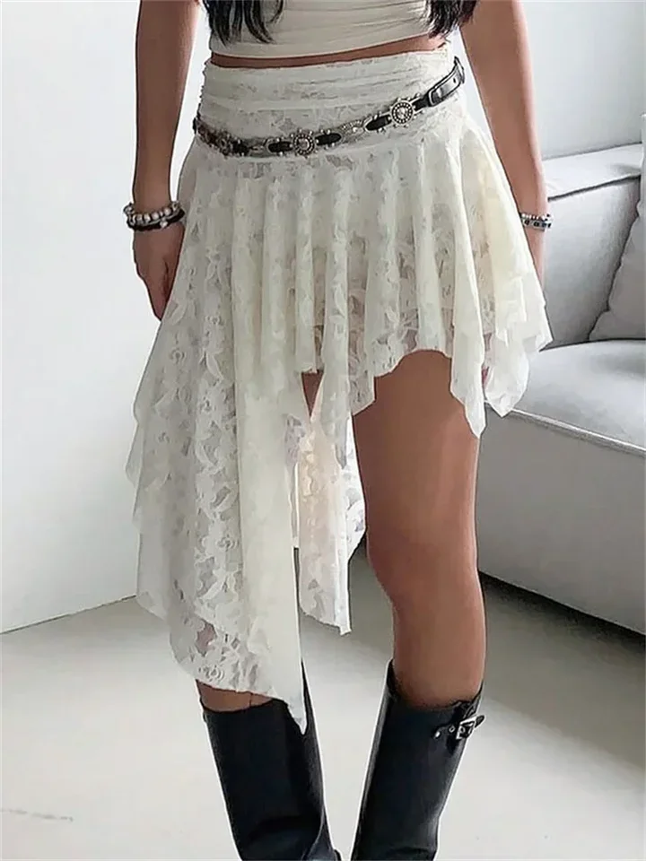 

White Lace Summer Sexy Skirt For Women Patchwork High Waist See-Through Casual Streetwear Printed Female Y2k Skirt 2025