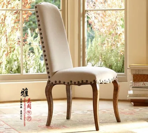 

solid wood casual soft bag dining chair French cafe high back fabric dining chair fabric restaurant chair can be customized