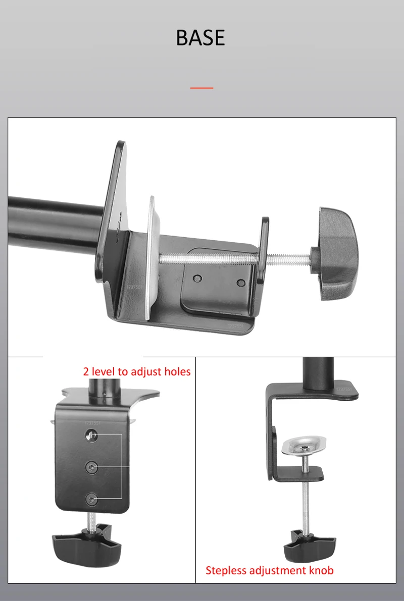 800mm T902-180 10"-27" Monitor-Tischständer Vollbeweglich 360 Grad Stahlhalterung Klemmsockel Monitorhalterung LCD-Halterung 0-11kg – Detail 10