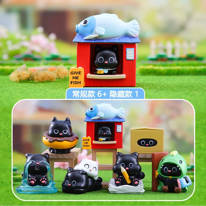 Nowy Czarny Kot Blind Box Szczęśliwe Życie Kot Seria 2 Figurki Anime Lalki Blind Bag Mystery Box Dekoracja Prezent Świąteczny dla Dzieci