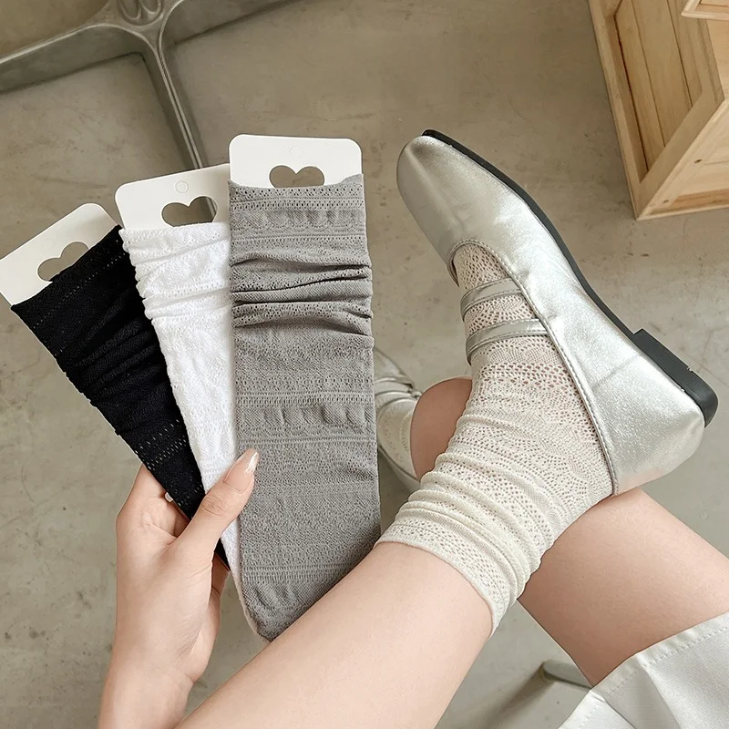 1 Pair Women‘s Openwork Knee High Socks Slouchy Balletcore Mesh Breathable Summer Thin Calf Socks EU 35-40 US 5-9
