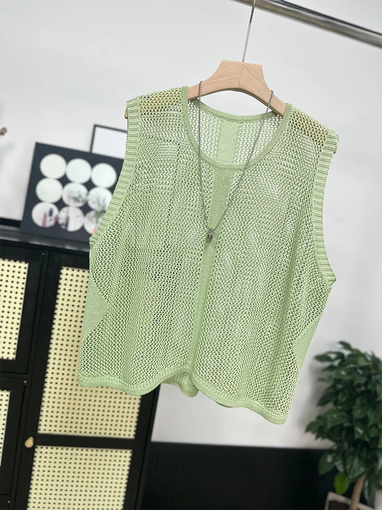 High Quality 2024 Summer Thin Round Neck Knitted Vest New Chinese Style Small Vest for Women's Outerwear Ice Silk Sleeveless Top