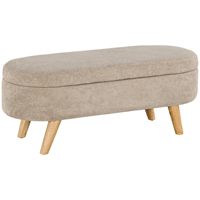 Homcom Storage Bench with Wooden Legs and Padded Seat Load 120 kg Oval Storage Puff Beige