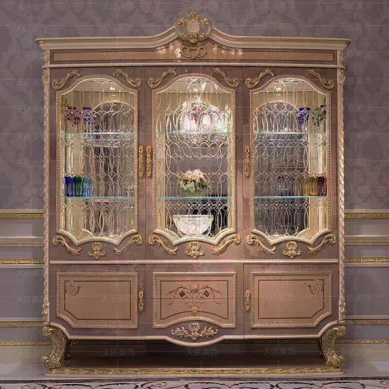 European court solid wood display cabinet glass wine cabinet living room Italian luxury wine cabinet custom