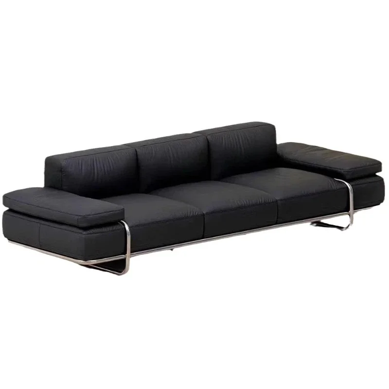 Medieval minimalist suspension leather art sofa meets guests to negotiate living room stainless steel straight row sofa