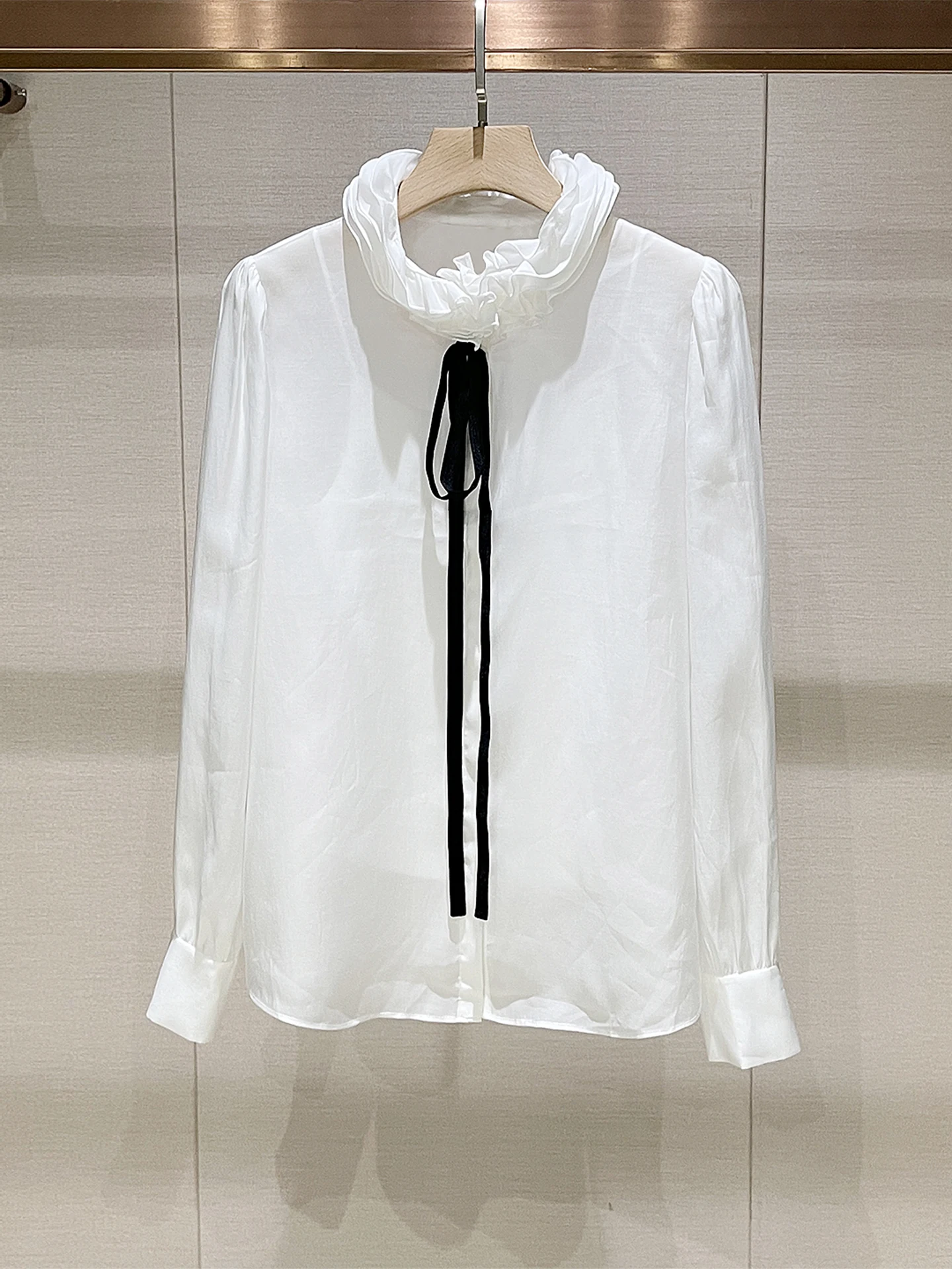 

Женская повседневная блузка Ele White с воротником-стойкой, на завязках, класса люкс, осенне-зимняя новинка, для офиса и работы