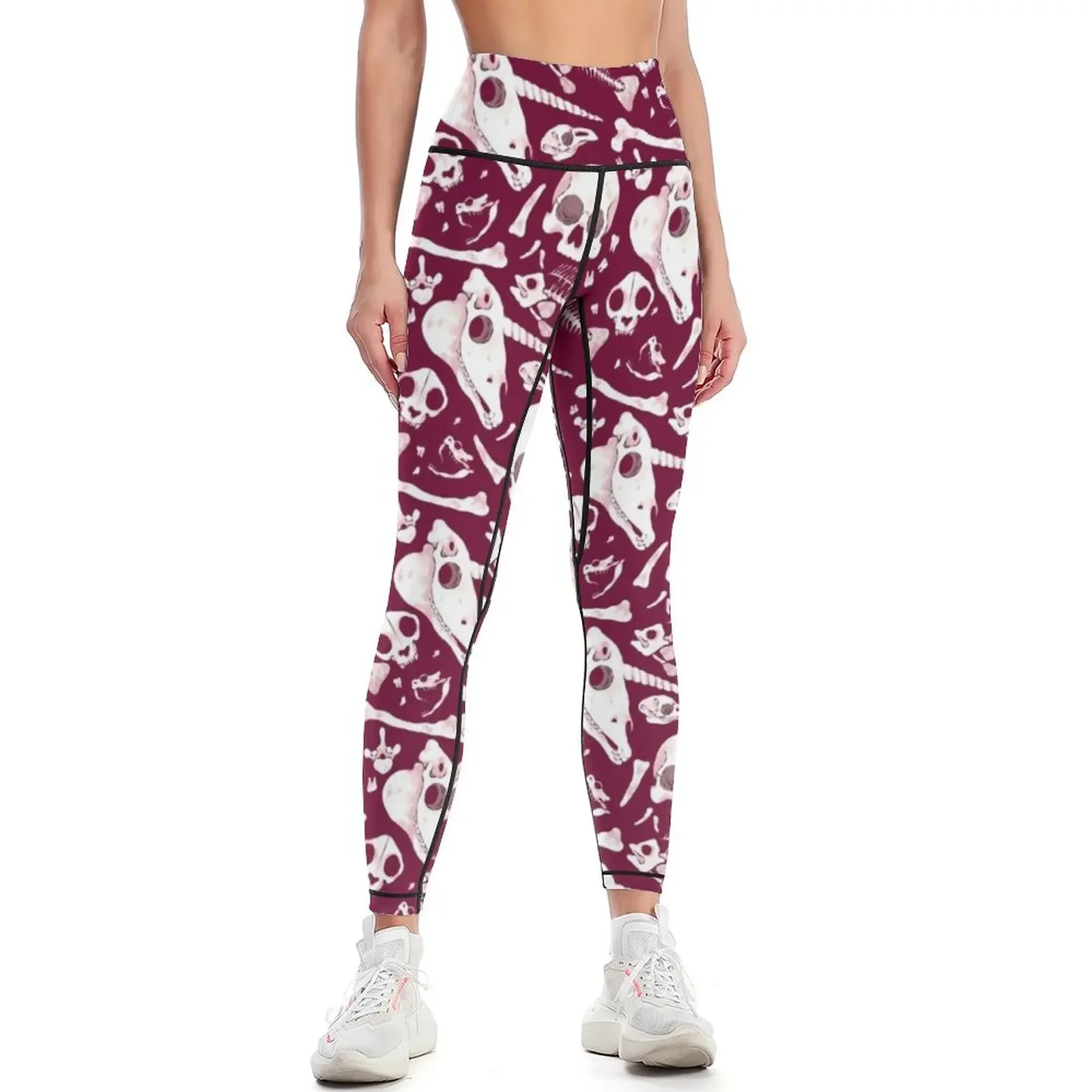 

burgundy Skulls and Bones - Wunderkammer Leggings sportswear for gym sport legging for fitness Leginsy push up Womens Leggings