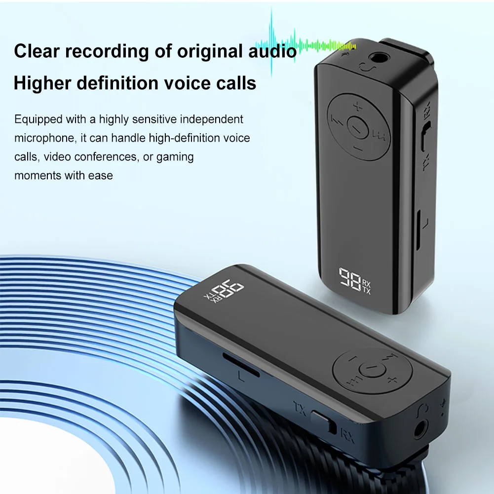 Adaptador Receptor De Carro com Display De Bateria LED, Bluetooth 5.3, Jacks AUX, Receptor De Áudio, TV, Fones De Ouvido, Alto-falante Do Carro, 3,5mm