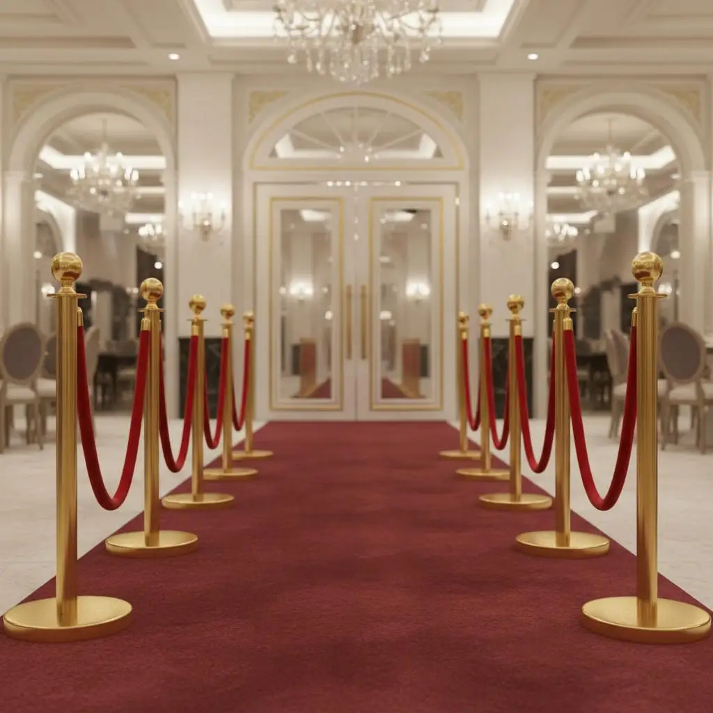 

Crowd Control Barriers 8 Pieces 37.4 Inch For Red Carpet Events, Party Entrances, VIP Lounges, 6 Red Velvet Ropes, Polished G