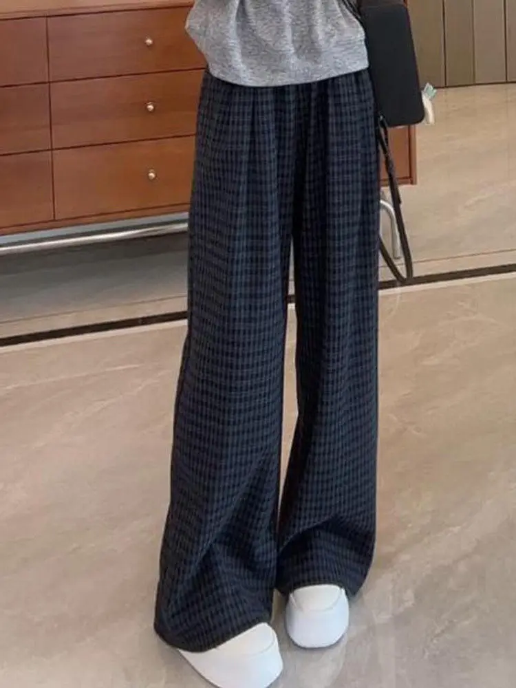

Модные широкие брюки в клетку для женщин, повседневные брюки, весна-осень, новинка, омолаживающий эффект, стройнящие, универсальные, свободного кроя