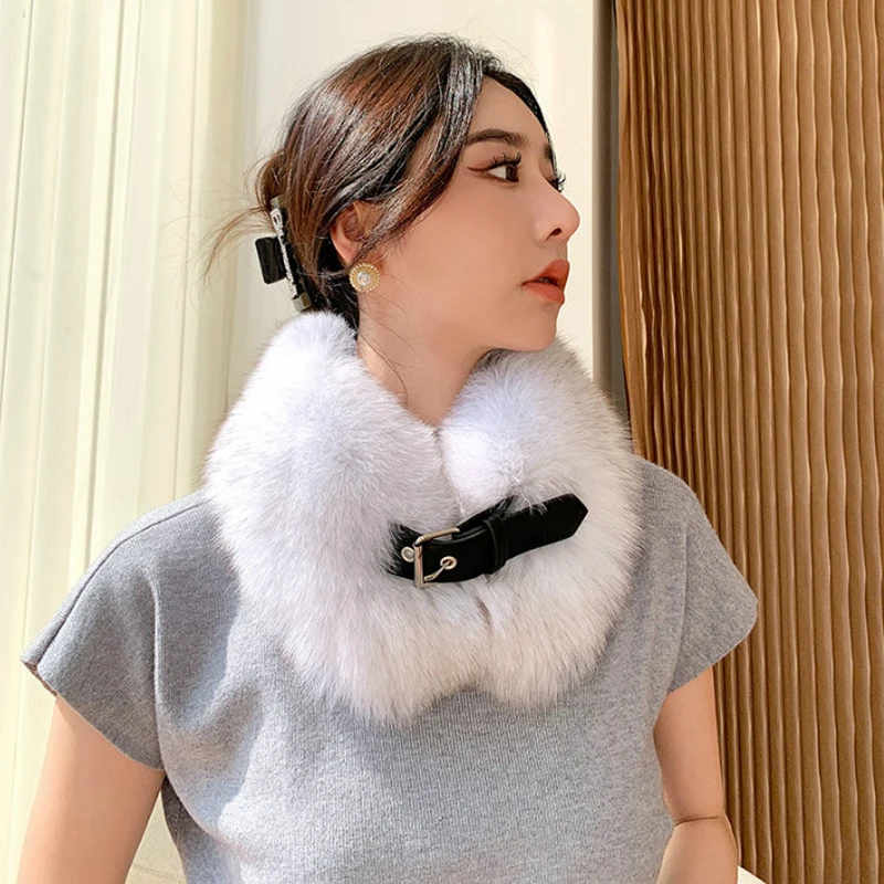 Winter Natural Real Fox Fur Scarf Collar Women's Neck Keep Warm Fox Fur Solid Scarves Belt Buckle Decorate Fashion Coat Muffler