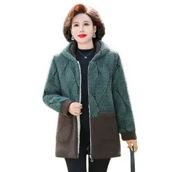 Fashion Mother Winter Mink Velvet Thick Coat New Hooded Printing Middle-aged And Old Ladies Warm Cotton-padded Jacket Tide 5XL.