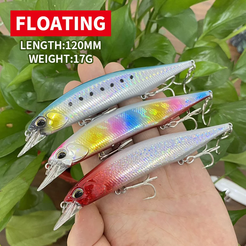 

Floating Minnow Lures 120mm 17g Artificial Bait Trout Bass Carp Fishing Accessories Stream Neck Fishing Wobblers Pesca Isca M084