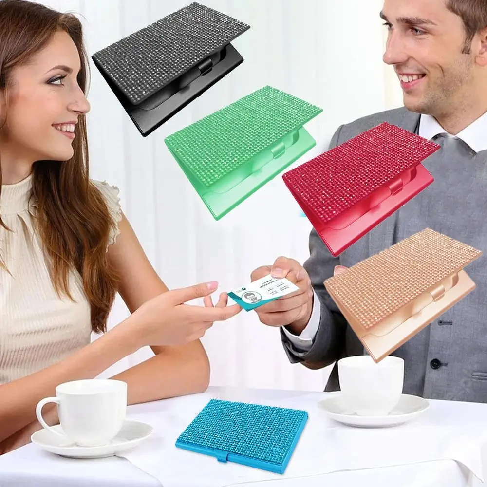 Aluminum Alloy Diamond Metal Business Card Case 10-20 Sheets Capacity Snap Rhinestone Business Card Box Small