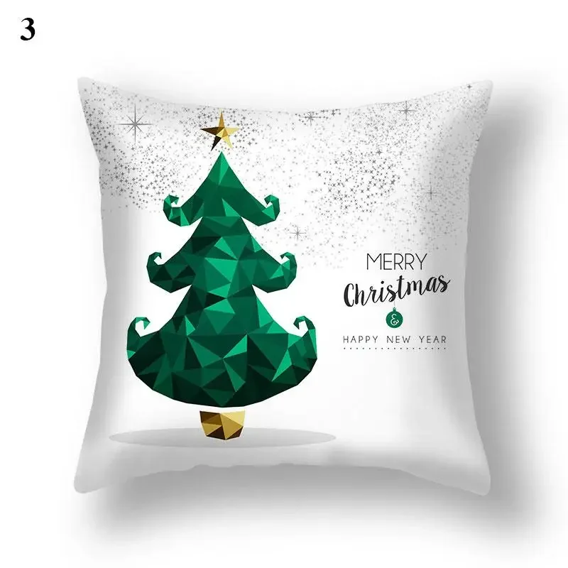 Cartoon Comfort Cushion Cover Pillowcase Christmas  Green Santa Snowflake Elk Print