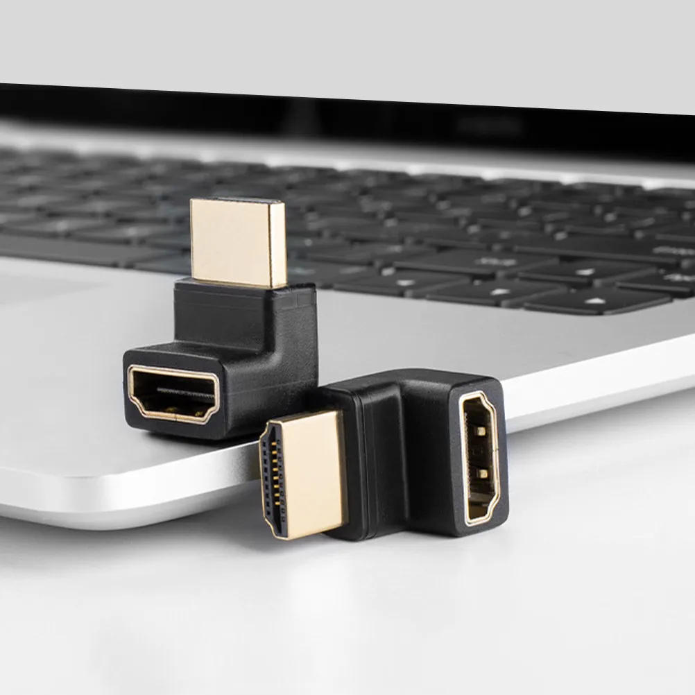 2Pcs Aluminum Alloy 8K 60Hz Hd Video Adapter Right Angle Male to Female Converter for Laptop Projector Pc Computer