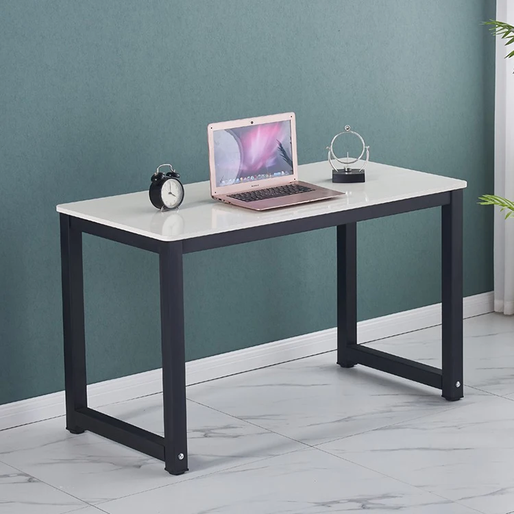 ！@Simple Modern Steel Wood Computer Desk Stainless Steel Frame High Load Bearing Solid Wood Particle