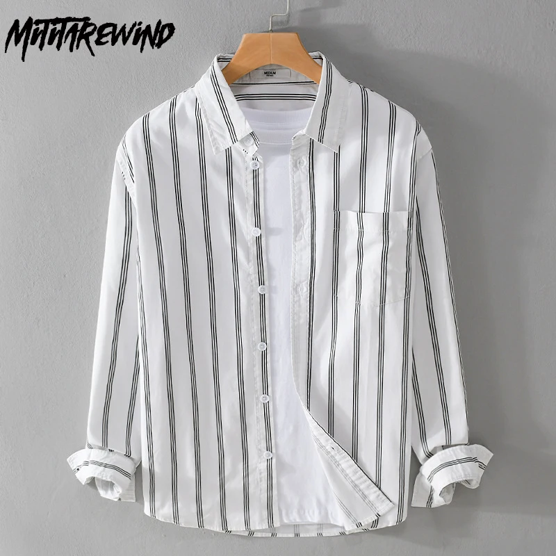 

Simple Long Sleeve Striped Shirt Men Spring Summer Daily Causal Shirts Lapel Pure Cotton Button Up Shirt Youth Versatile Clothes