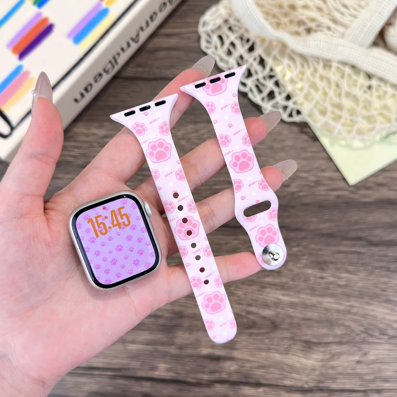 Cute Animal Print Silicone Strap for Apple Watch 38/40/41/42/44/45/49mm Sweet Kawaii Replacement Wristband for iWatch Series - view 2