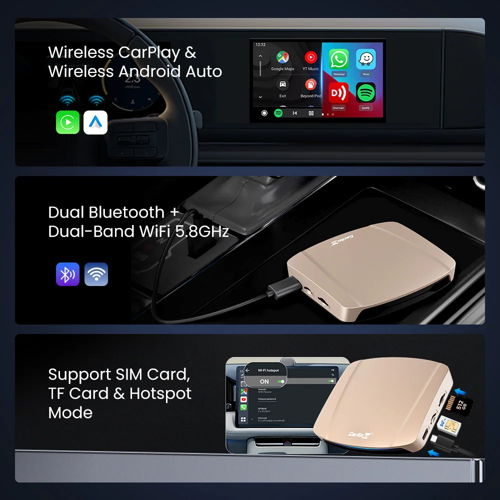 CarlinKit Ultra box Android 15.0 SM6350 Tv Box CarPlay Wireless Android Auto Wireless محول يدعم Youtube Netfilx IPTV GNSS