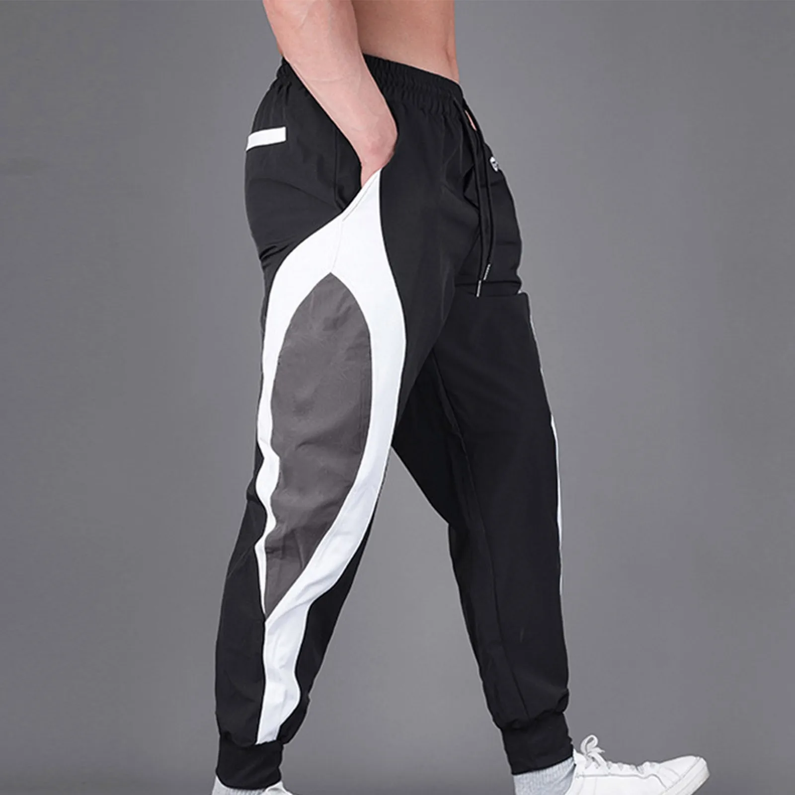 

Color Block Harem Hip Men Casual Pants Jogging Mid-Waist Drawstring Man Trousers Y2k Clothes Pockets Pantalones Gym Work