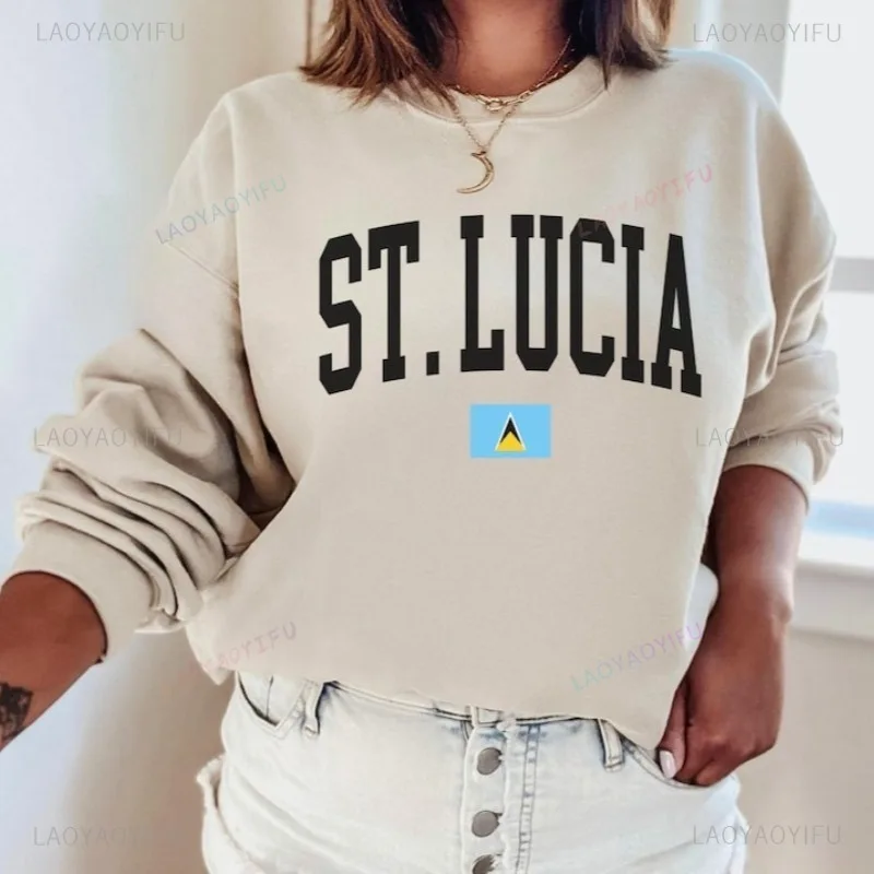 Bluza Saint Lucia z flagą St. Lucia, bluza z kapturem, bluza podróżnicza w stylu karibskim, sweter w stylu college, ciepła i wygodna, różne kolory