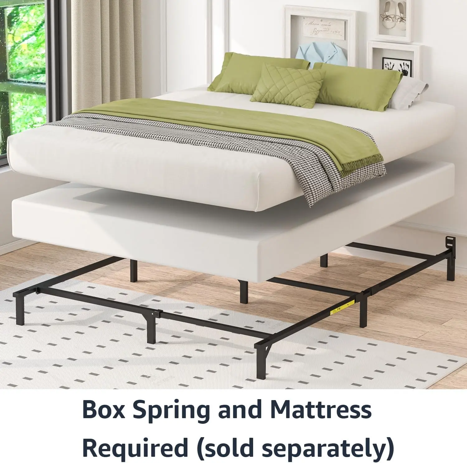 Metal Bed Frame, 9-Leg Base for Box Spring and Mattress, Queen, Tool-Free Easy Assembly, 79.5" L x 59.5" W x 7" H, Black