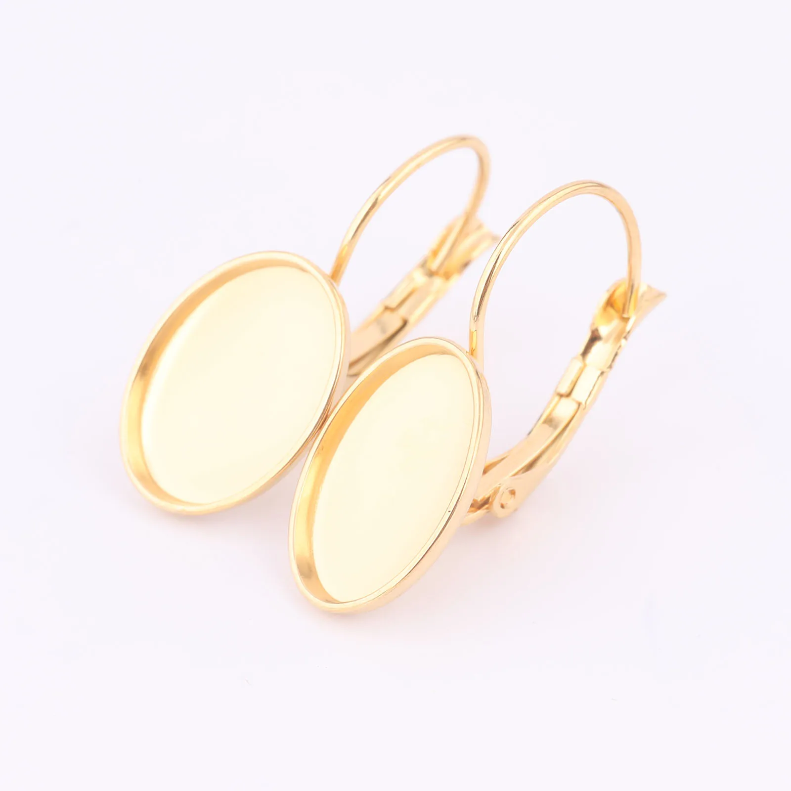 10pcs Stainless Steel Gold Plated Leverback Earring Base Blanks Fit 10x14mm Oval Cabochon Earrigns Bezel Settings Diy Findings