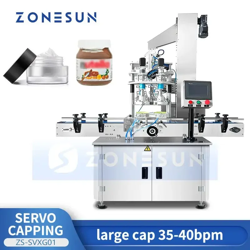 

ZONESUN ZS-SVXG01 Dual-Head Servo Capping Machine for Sauce Jar Screw Cap Sealing