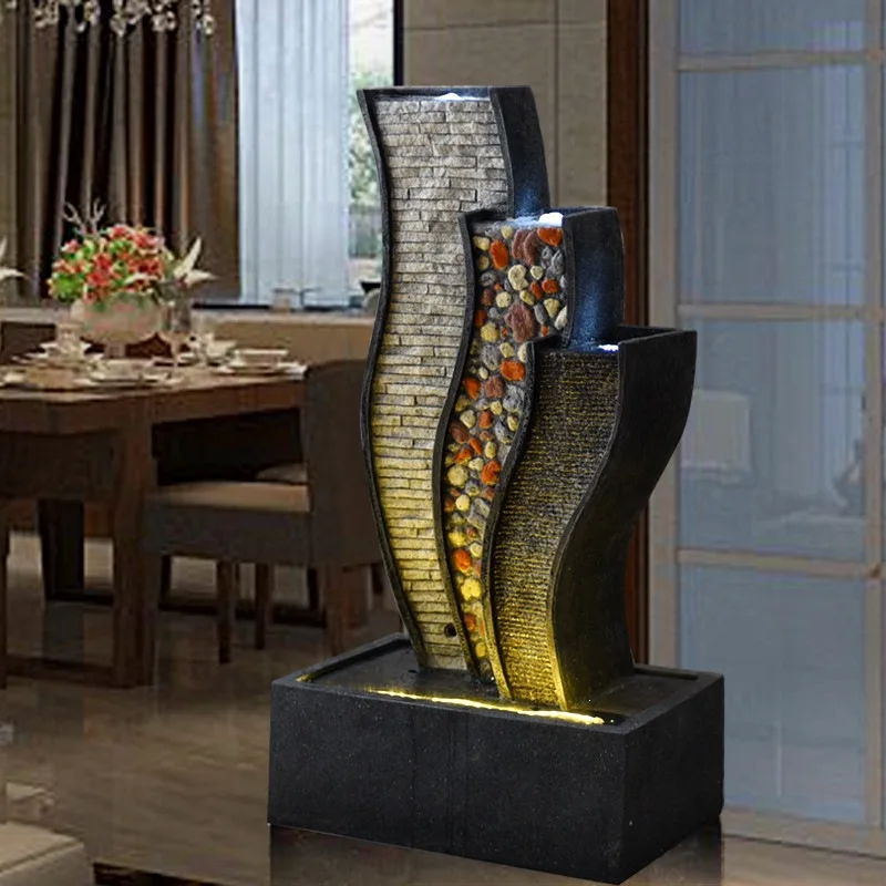 Flowing water fountain water feature decoration floor-to-ceiling large ornament balcony feng shui wheel rockery Chinese humidifi