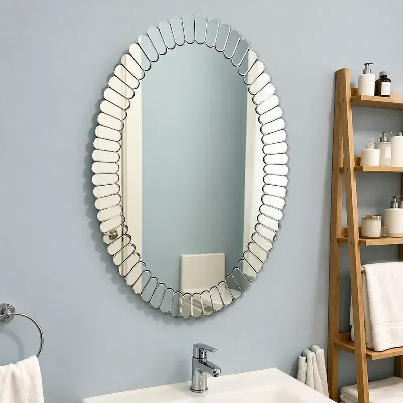 French Retro Oval Wall Mounted Bathroom Mirror Decorative Art Mirror for Toilet Washstand Makeup Fireplace Home Decoration