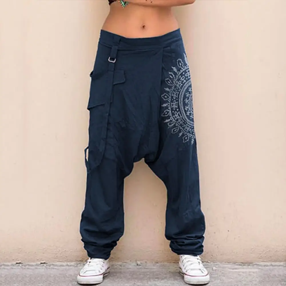 Pantaloni larghi da donna stampati retrò Vita bassa con cavallo basso Pantaloni larghi cadenti con stampa retrò Pantaloni Harem larghi Pantaloni da donna