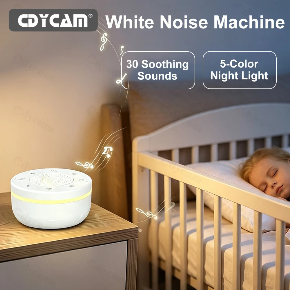 Baby White Noise Machine 30 Soothing Sounds Sleep Machine Volume Adjustable 5 Colors Night Light Rechargeable Timer Noise Player