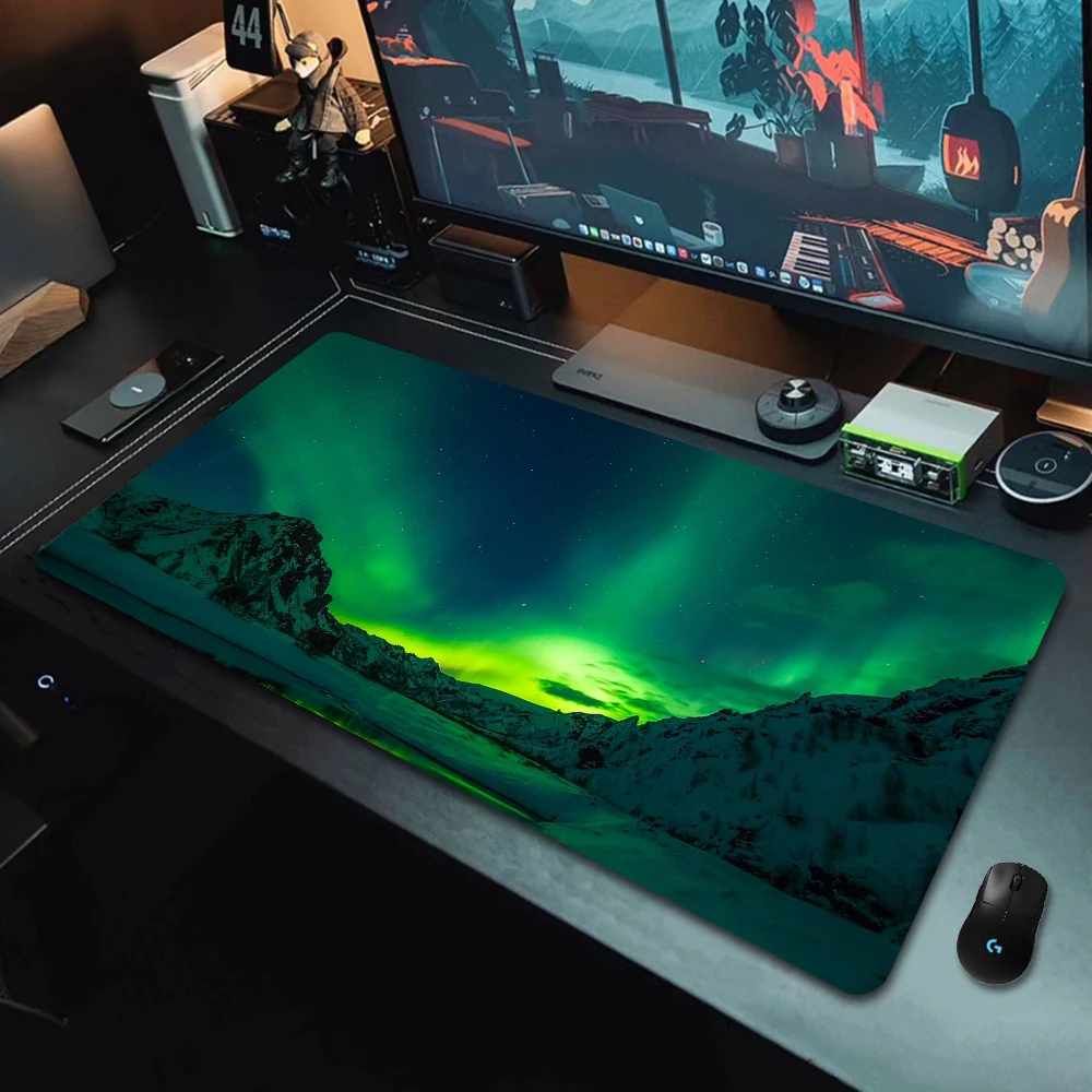 Northern Lights Mouse Pad Iceland Gaming Mousepads Green Aurora Night Sky Desk Mats 900x400x3mm Gamer Accessories Long Padding