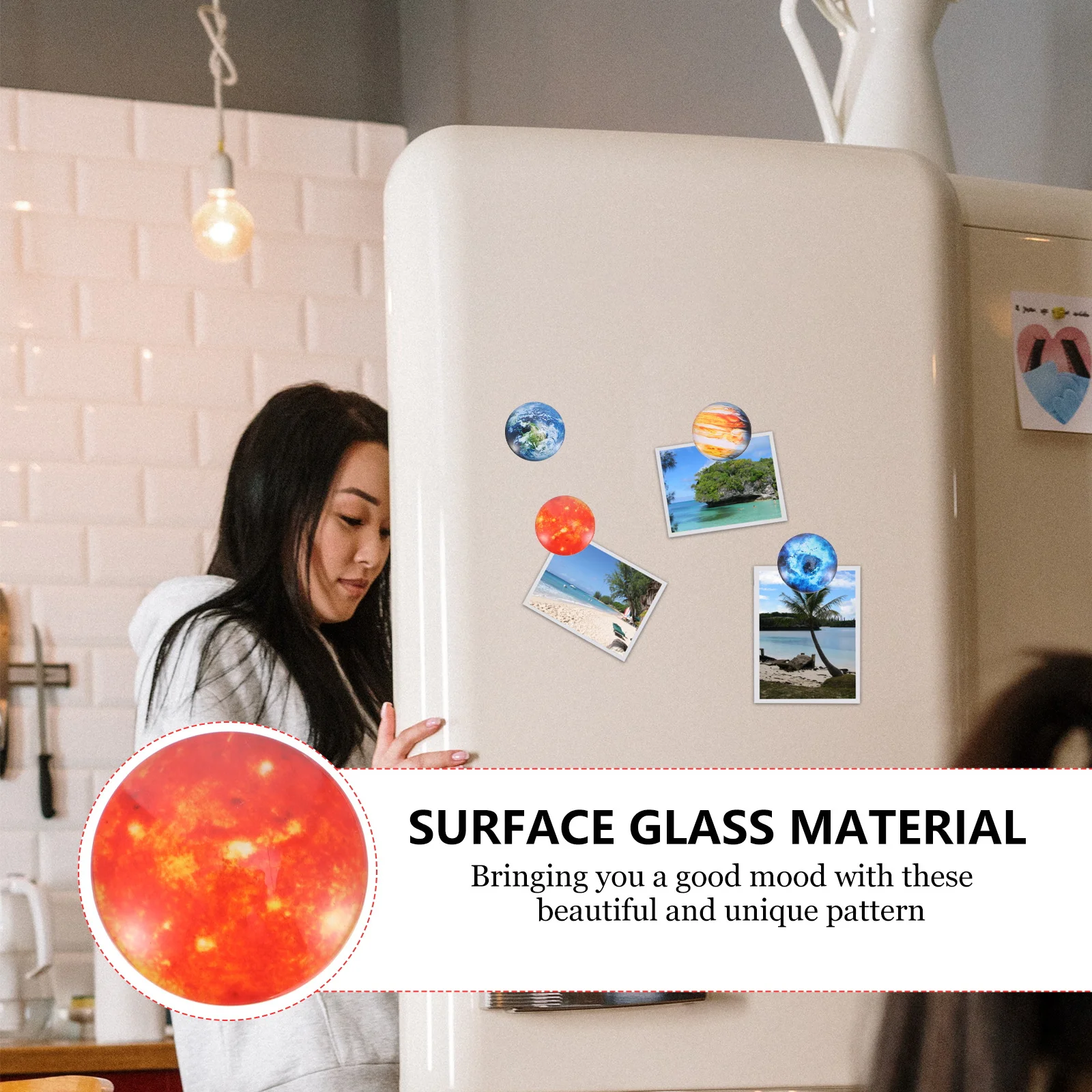 

12Pcs Glass Refrigerator Magnet Sticker Planet Theme Magnetic Fridge Magnets for Document Photos Notes Fixing Unique Decoration