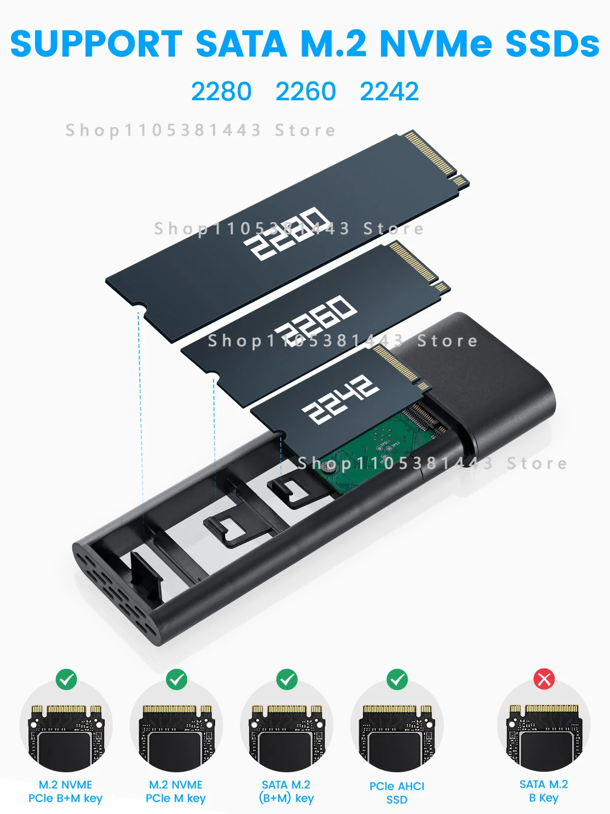 

M.2 NVME SATA SSD Chassis Adapter 10gbps USB 3.2 Gen 2 To NVME PCI-E SATA M-Key SSD External Chassis