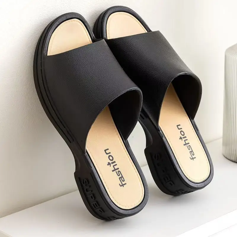 

Женские летние тапочки на танкетке с открытым носком на толстой подошве, нескользящие водонепроницаемые домашние тапочки на мягкой подошве с литьем под давлением, уличные тапочки