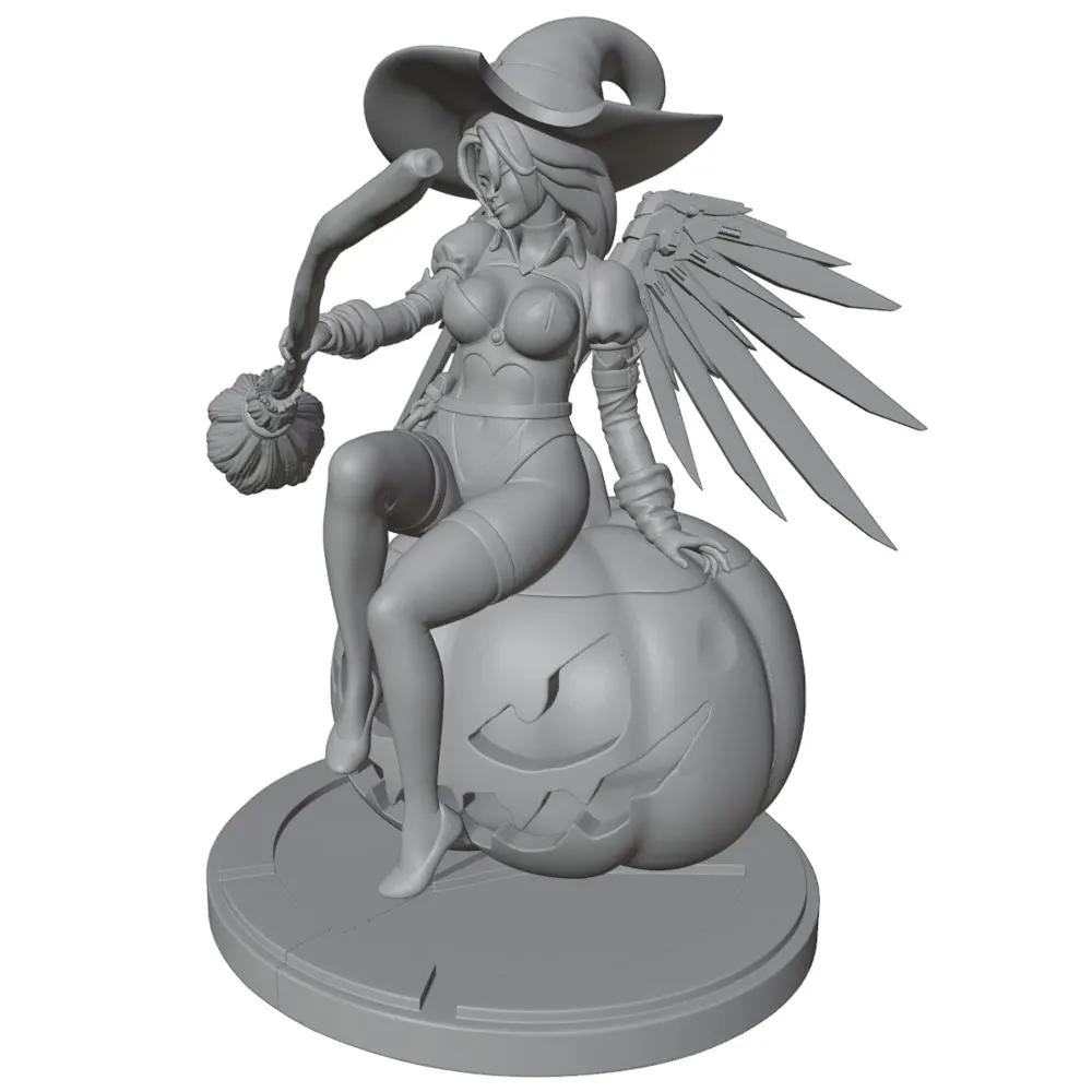 Figura resina bruja en calabaza sin pintar para rol y coleccionismo - imagen 2