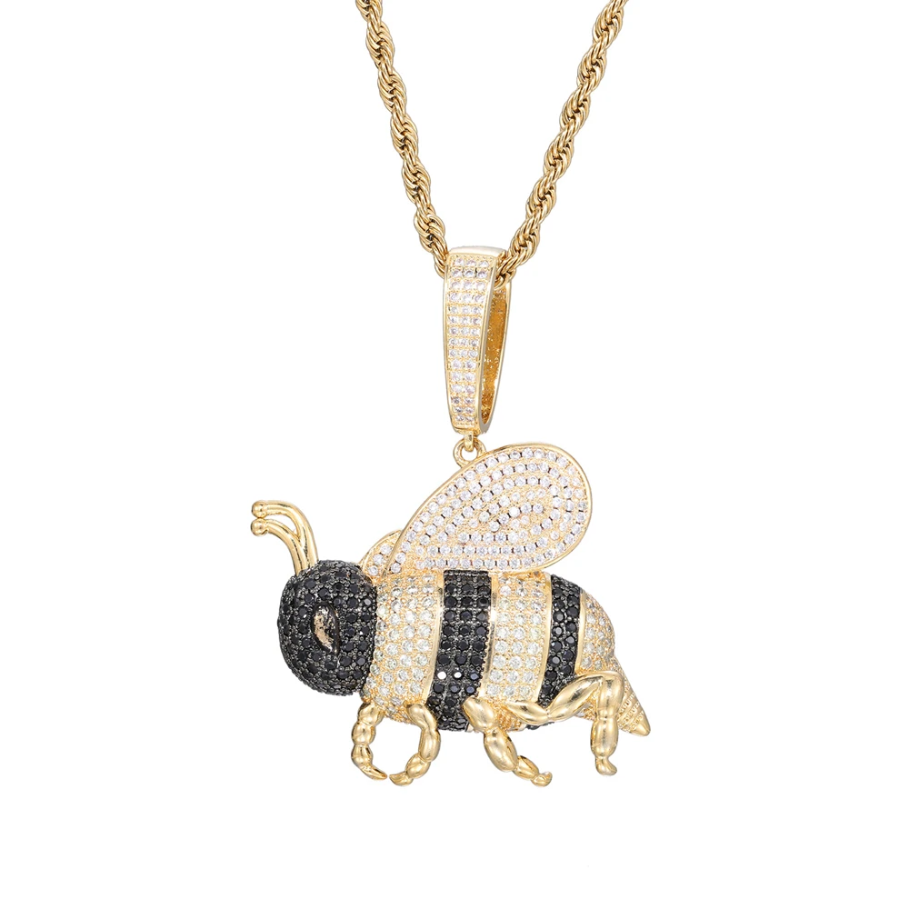 

Супер блестящее милое медное ожерелье с подвеской в стиле хип-хоп в виде пчелы, инкрустированное цирконом, унисекс, аксессуар для законодателя тенденции